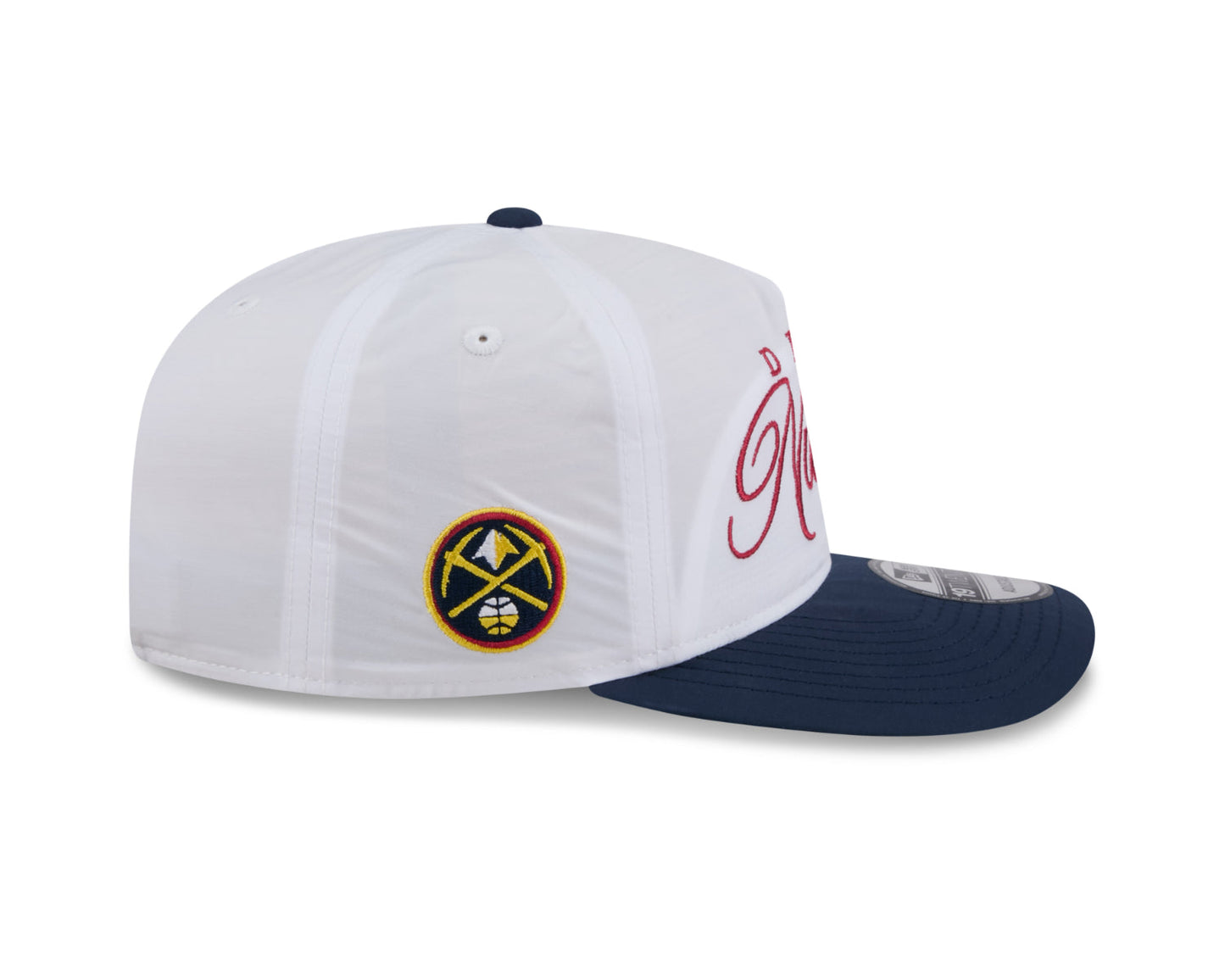 Hat for the 2025 draft, showcasing the Denver Nuggets logo in New Era's newest style 19Twenty design. White cap with navy bill, red script Denver Nuggets