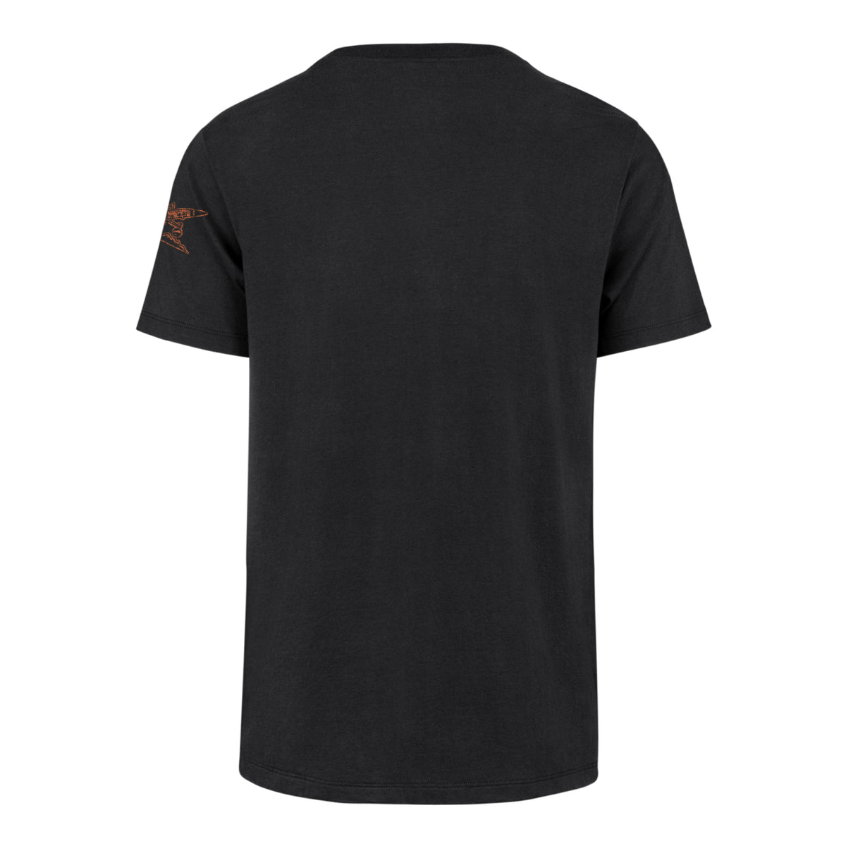 A black short-sleeve crewneck t-shirt shown from the back, featuring a small Denver Rockets graphic on the left shoulder, set against a plain white background.