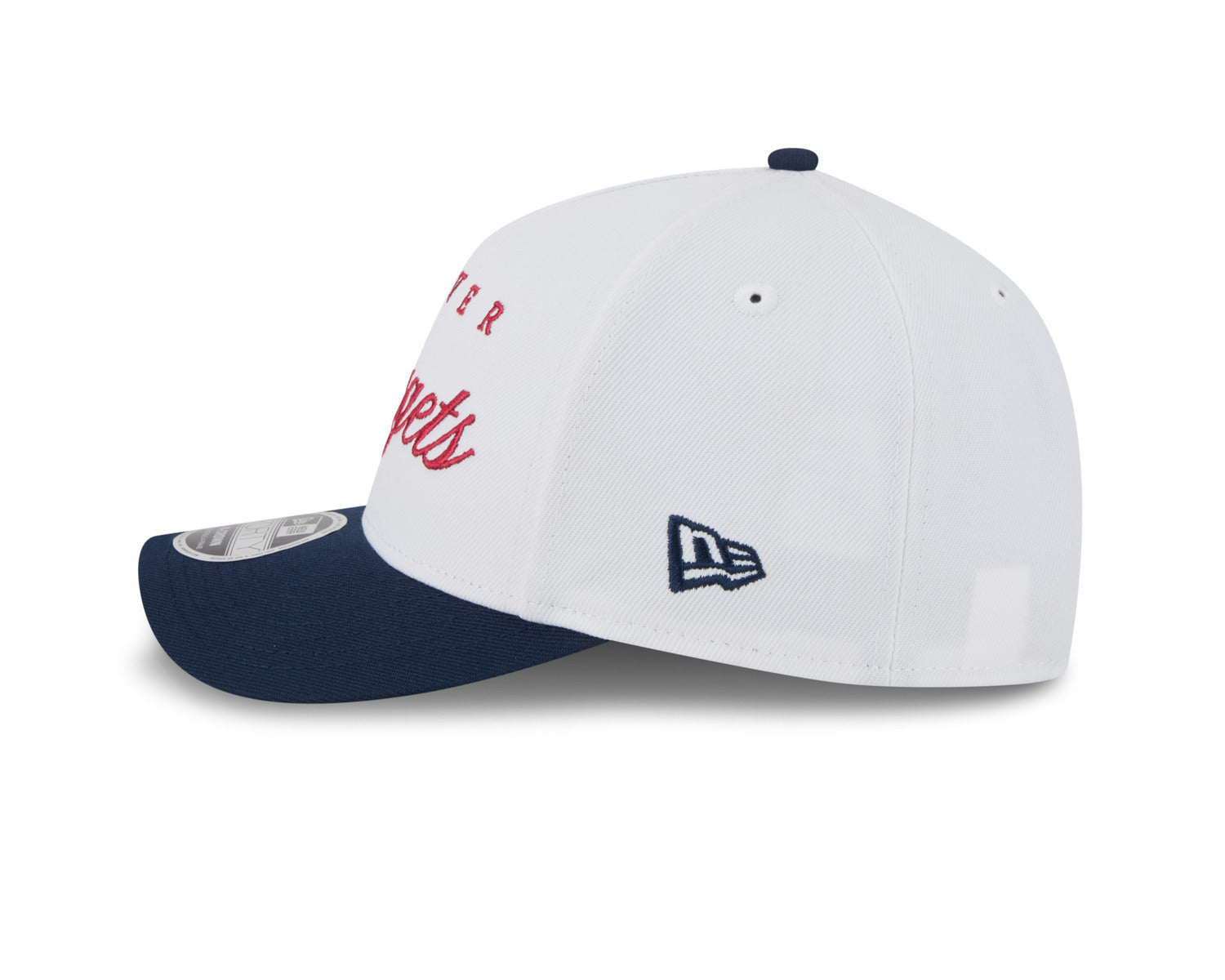 Hat for the 2025 draft, showcasing the Denver Nuggets logo in New Era's style 9-Forty design. White cap with navy bill, red script Denver Nuggets