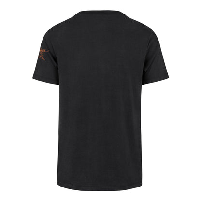 A black short-sleeve crewneck t-shirt shown from the back, featuring a small Denver Rockets graphic on the left shoulder, set against a plain white background.