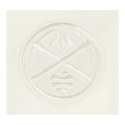 Up close view of a small Denver Nuggets logo emblem on the upper left hip.