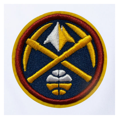 Up close view of the Nuggets Primary logo embroidered patch