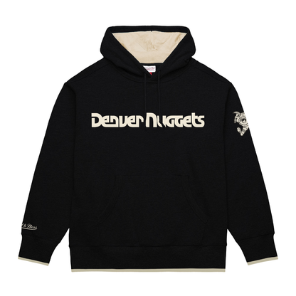 Black hoodie with 'Denver Nuggets' text in cream color on a white background